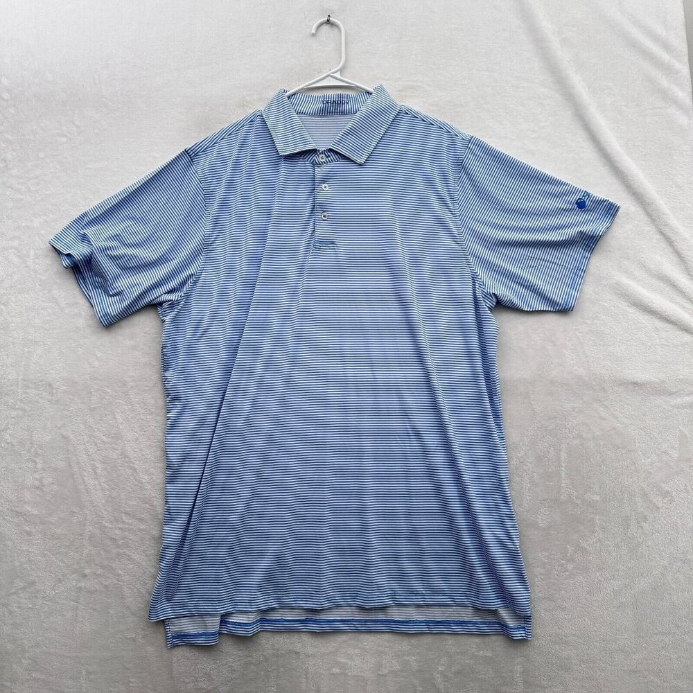 B Draddy Polo Shirt Mens XL Blue Stiped Golf Performance Sports Athletic